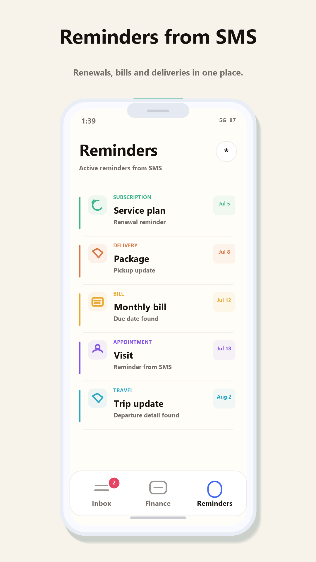 SMS Manager reminders from SMS
